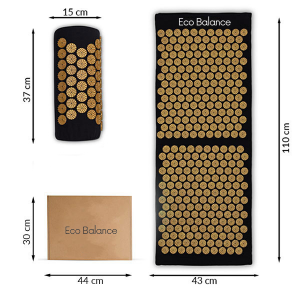 Acupressure Mat Black-Gold Eco Balance Acumats Length 110 cm + spiked pillow