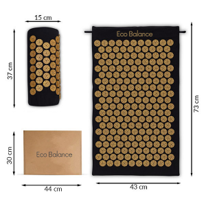 Acupressure Mat Black-Gold Eco Balance Acumats Length 73cm + spiked pillow